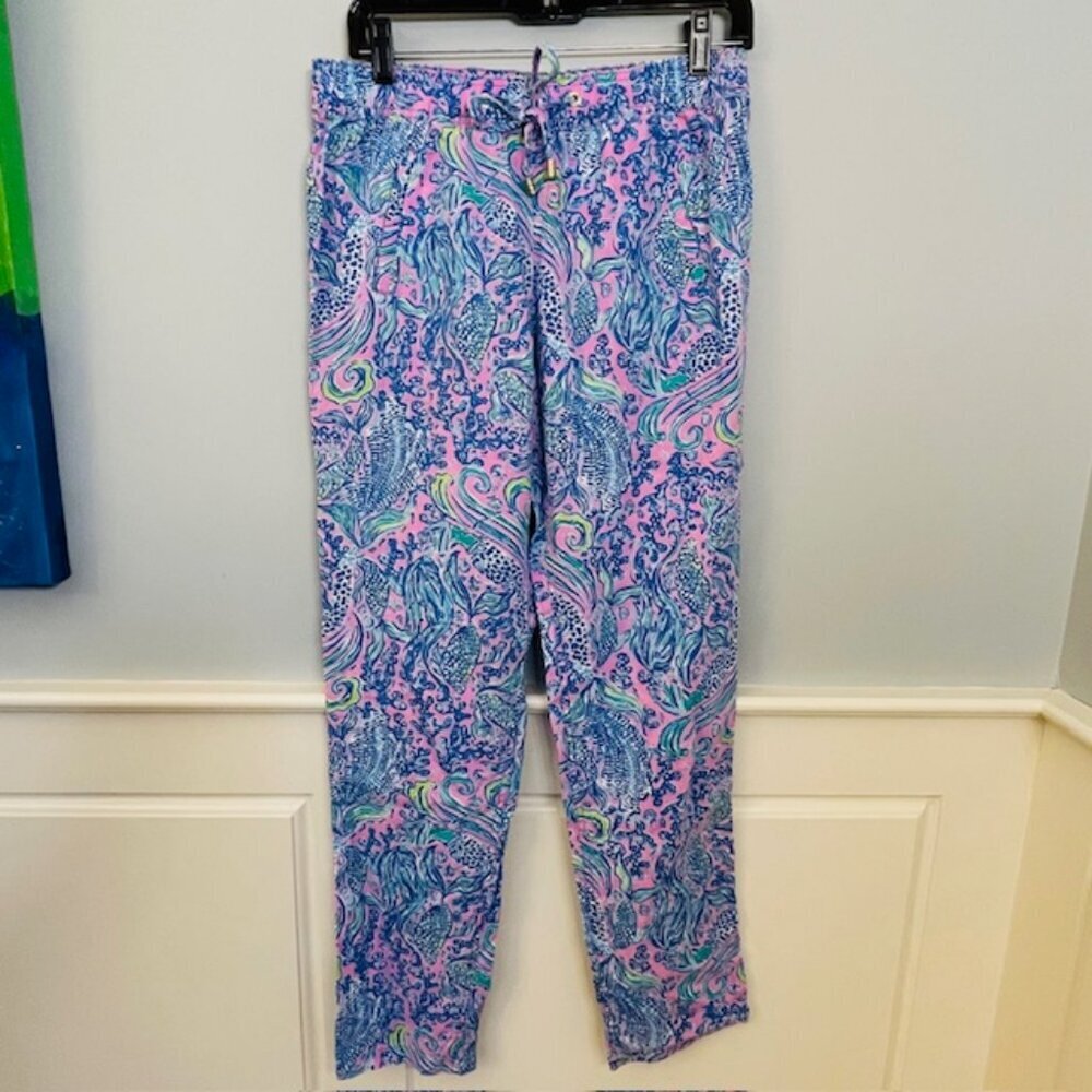 Lilly Pulitzer Linen Resortwear Pants Taron Lilac Rose We Mermaid It Small - Picture 4 of 11